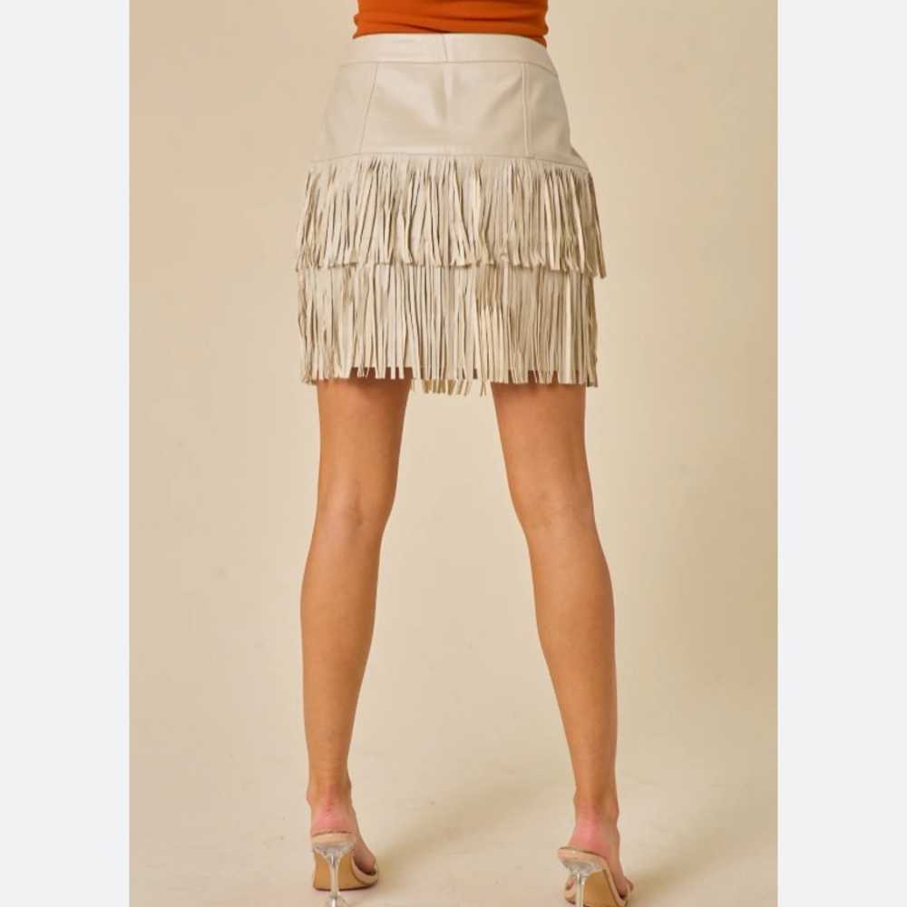 Cream Fringe short  Skirt